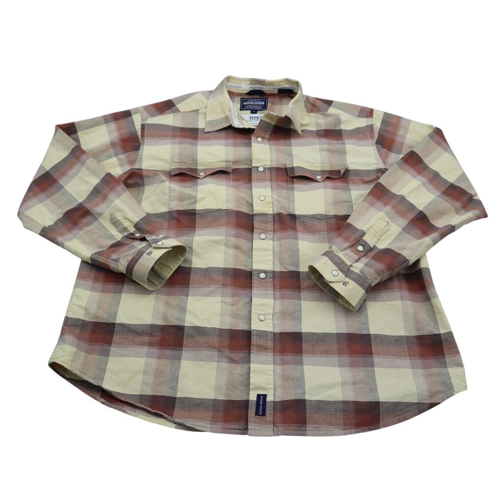 Rough Stock Shirt Men XL Brown Long Sleeve Button Up Casual Panhandle Slim Plaid